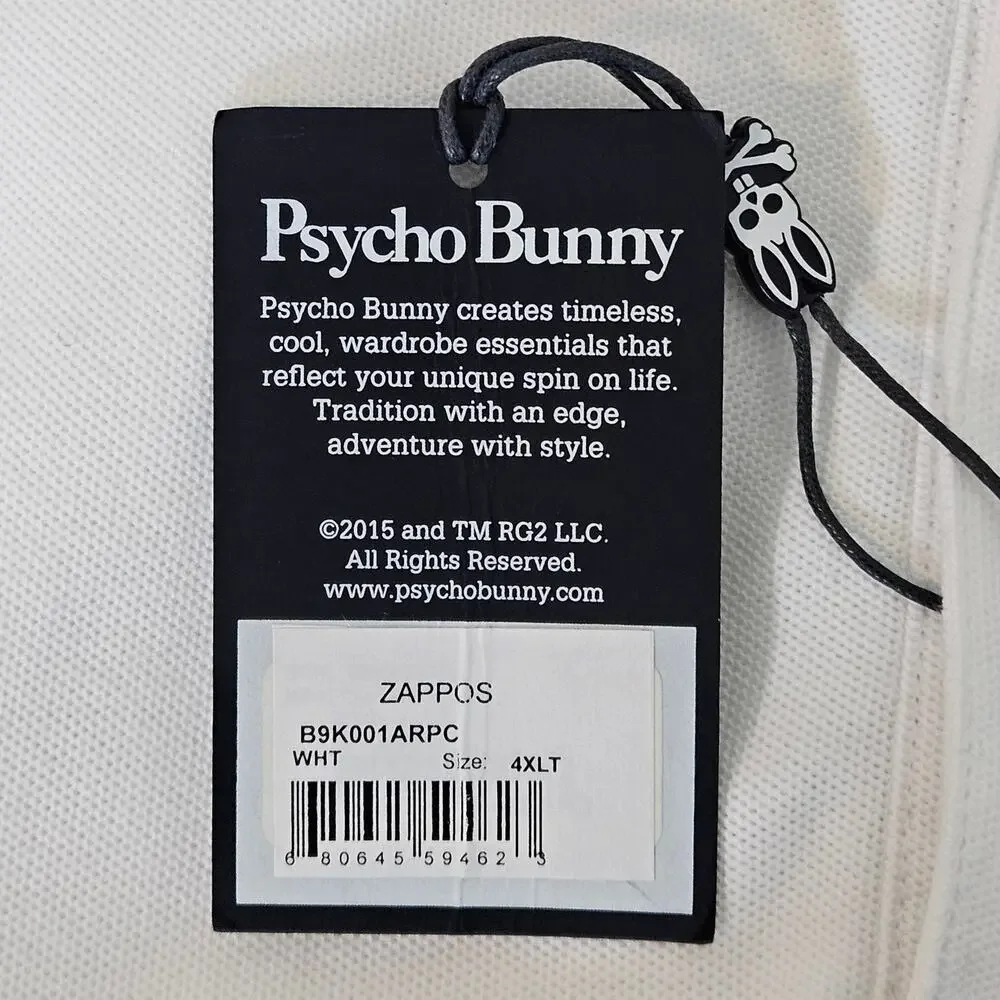 Psycho Bunny Big and Tall‎ Classic White Polo | Men's 4XLT | MULTIPLE STAINS